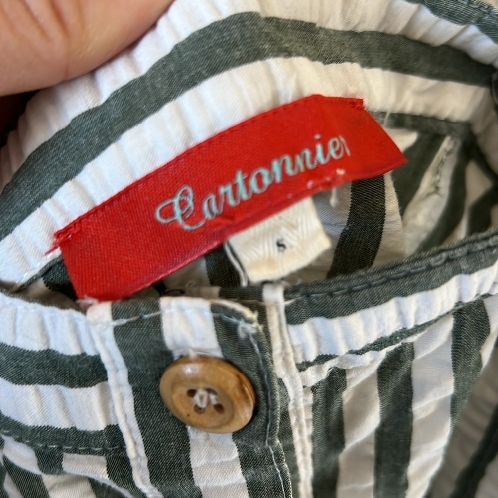 Cartonnier green and white seersucker striped shorts romper - Picture 4 of 9
